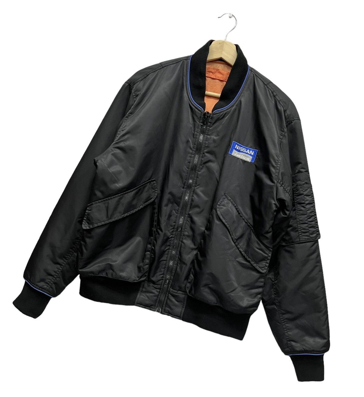 image of Nismonissan Blue Stage Racing Japan Ma-1 Bomber Jacket in Black, Men's (Size Medium)