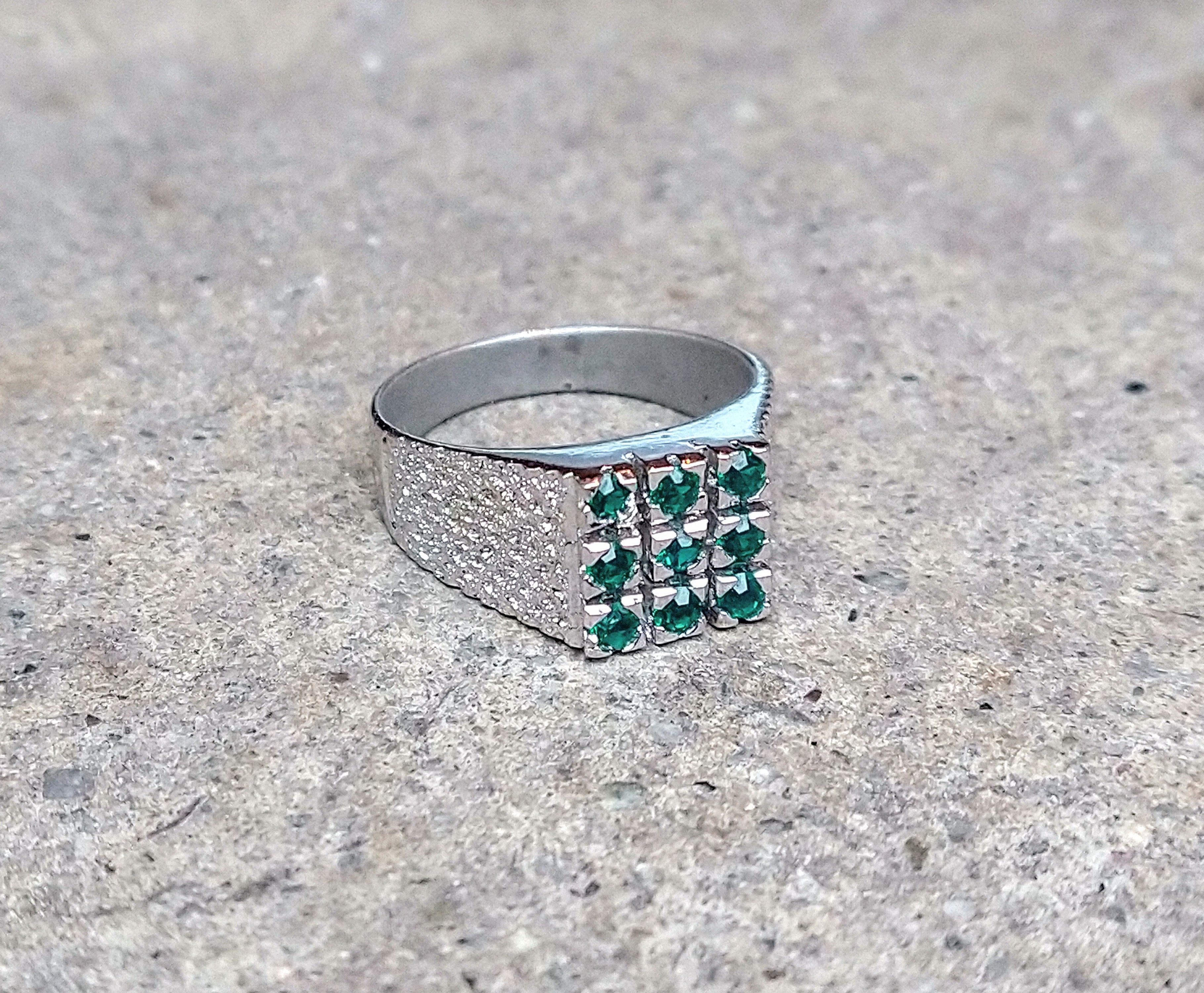 Sterling Silver Ring Size 7.75 Green CZ Pave Square