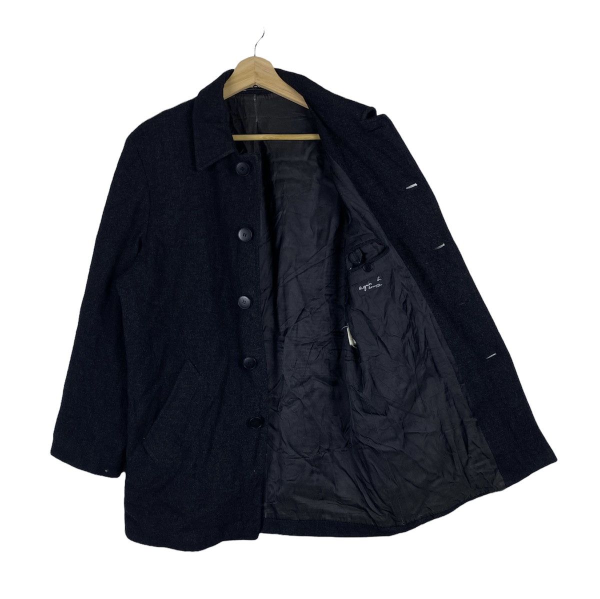 agnes b. Vintage Agnes B Homme Paris Wool Trench Coats Long Jacket Size US L / EU 52-54 / 3 - 3 Thumbnail