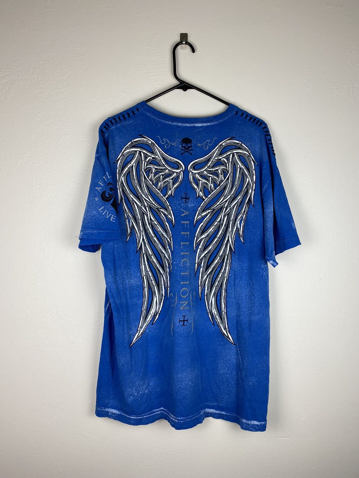Affliction × Vintage Vintage Blue Affliciton T Shirt y2k Skull Cross Wings Tee Size US XXL / EU 58 / 5 - 2 Thumbnail