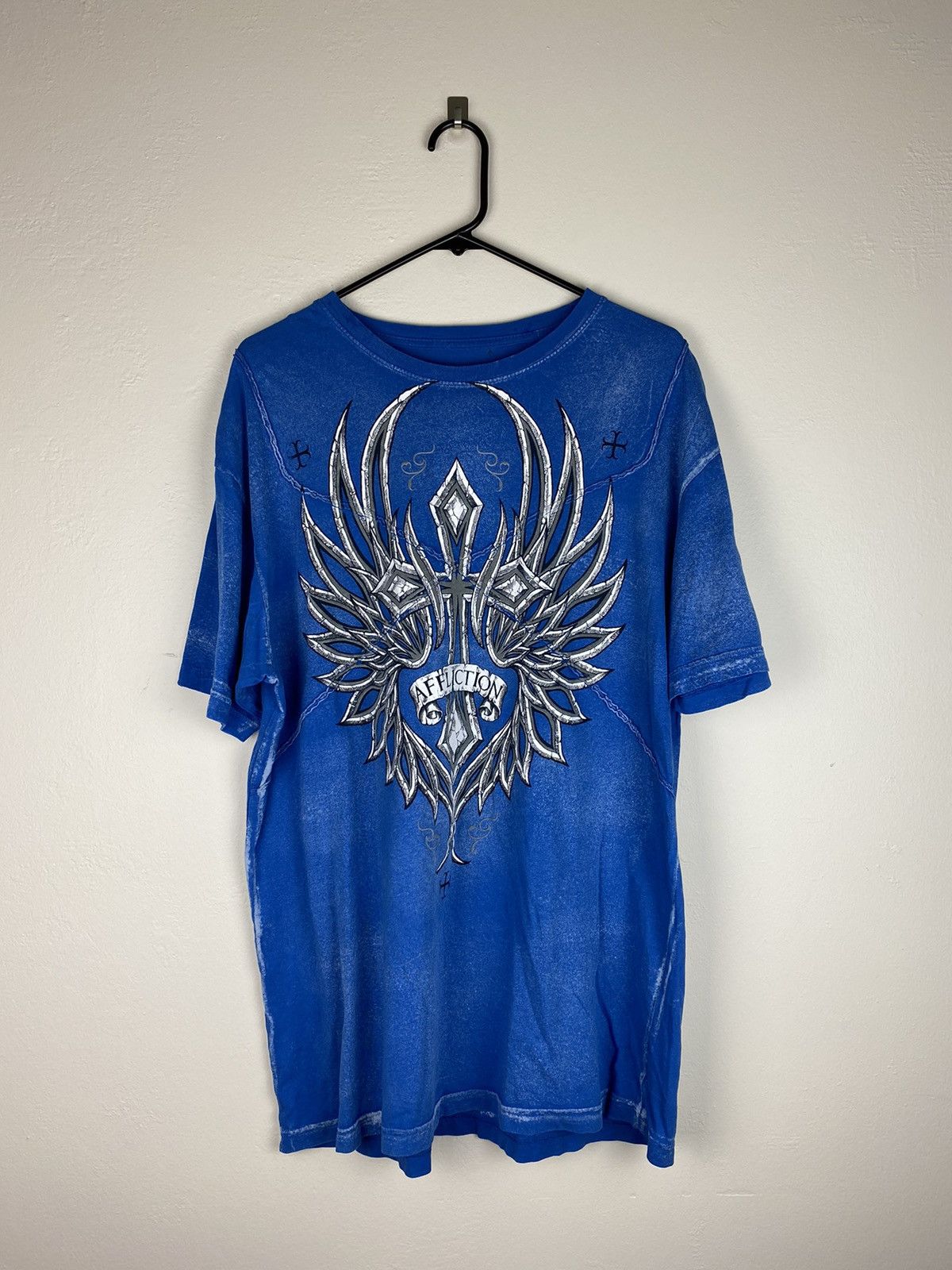 Affliction × Vintage Vintage Blue Affliciton T Shirt y2k Skull Cross Wings Tee Size US XXL / EU 58 / 5 - 1 Thumbnail