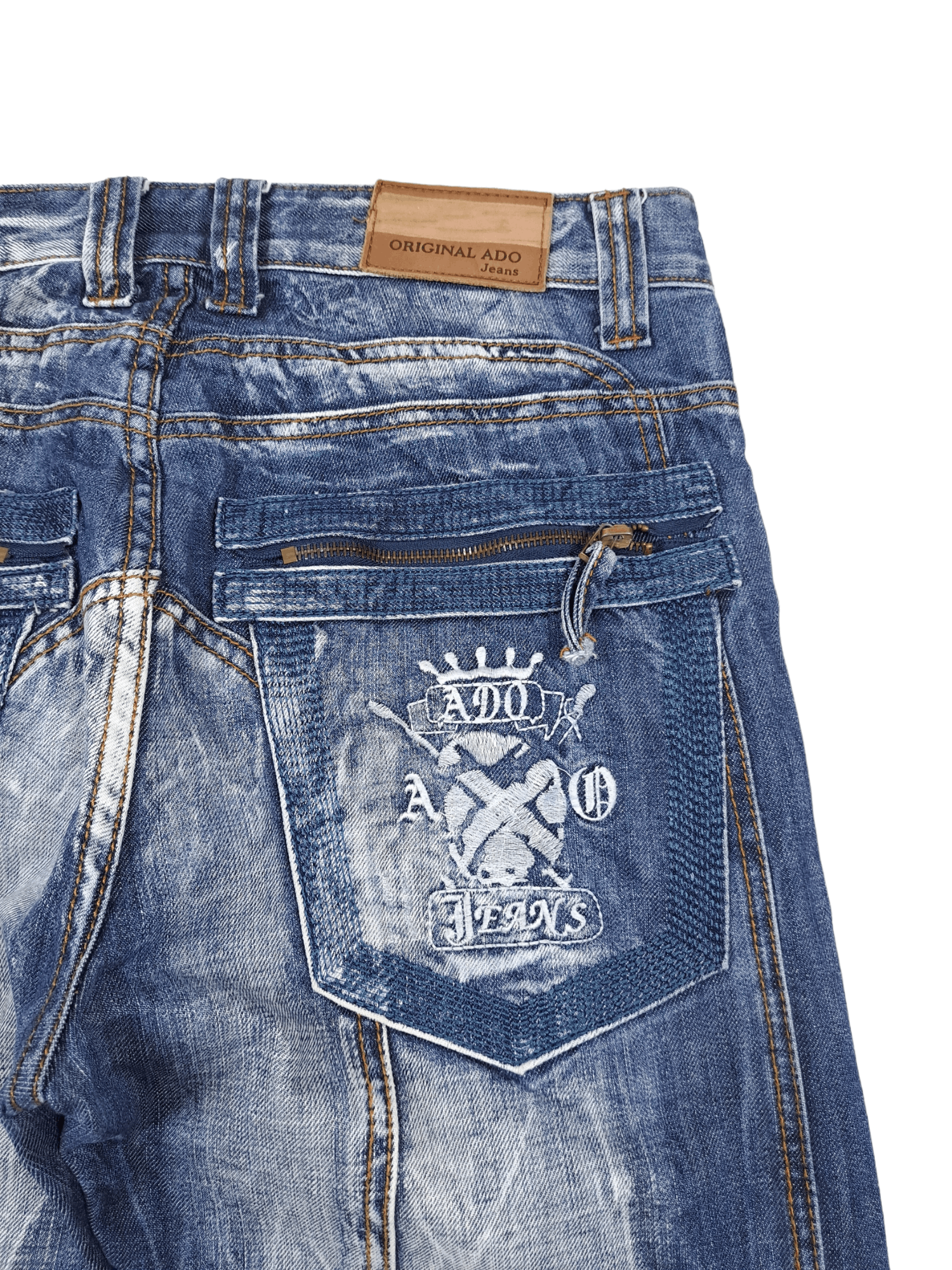 Vintage 💎 Vintage 33 Evisu Style Drip Swag Washed Blue Denim Jeans Size US 33 - 3 Thumbnail