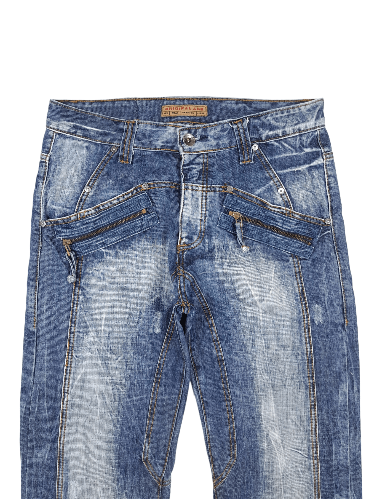 Vintage 💎 Vintage 33 Evisu Style Drip Swag Washed Blue Denim Jeans Size US 33 - 4 Thumbnail