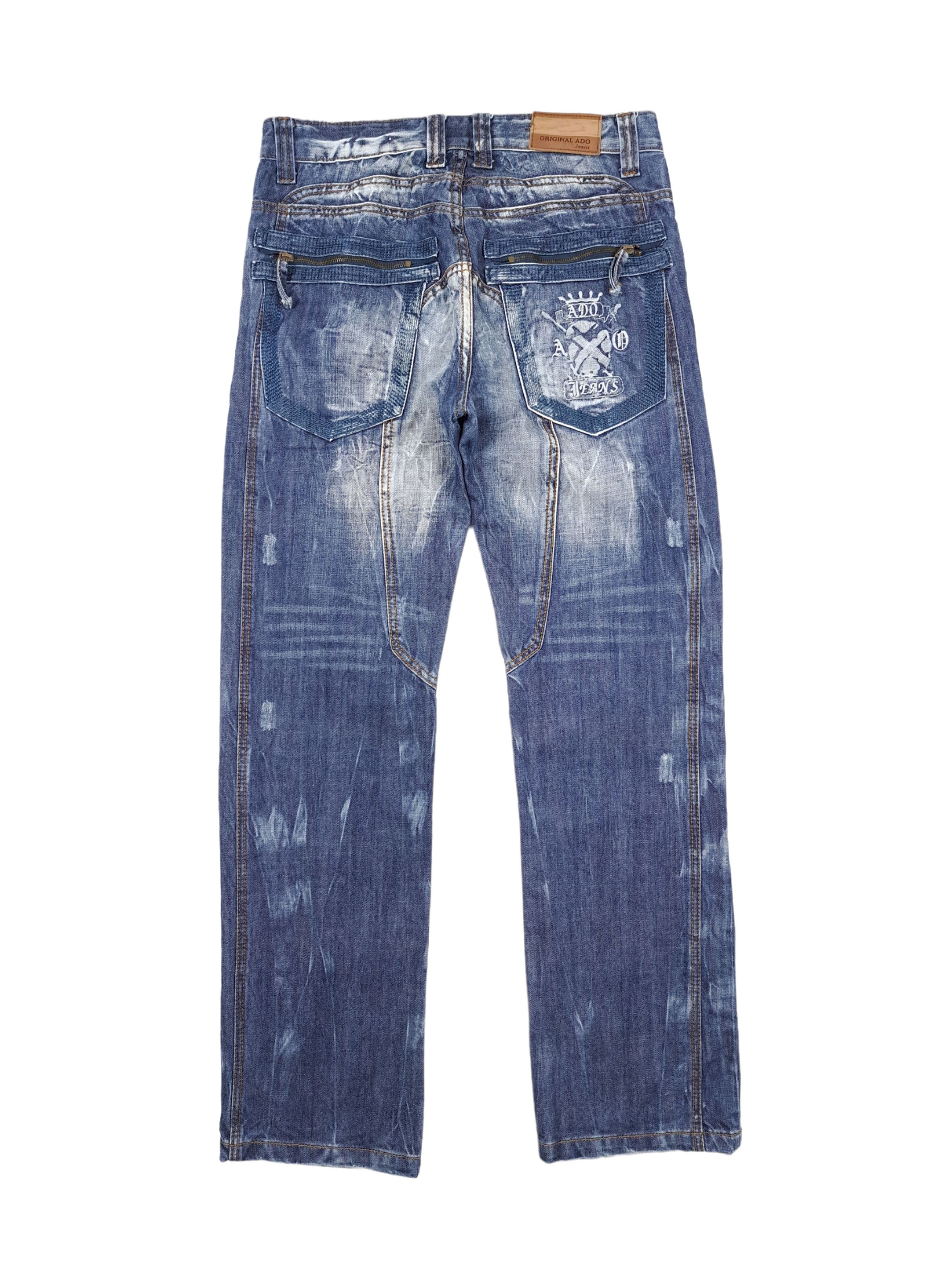 Vintage 💎 Vintage 33 Evisu Style Drip Swag Washed Blue Denim Jeans Size US 33 - 2 Thumbnail