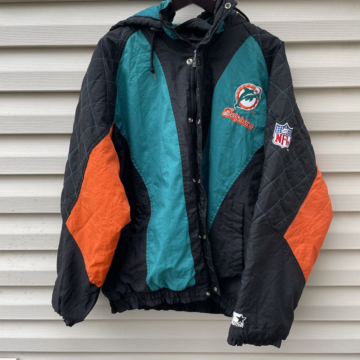 Vintage 90s Green Starter X NFL Miami Dolphins Hooded Jacket