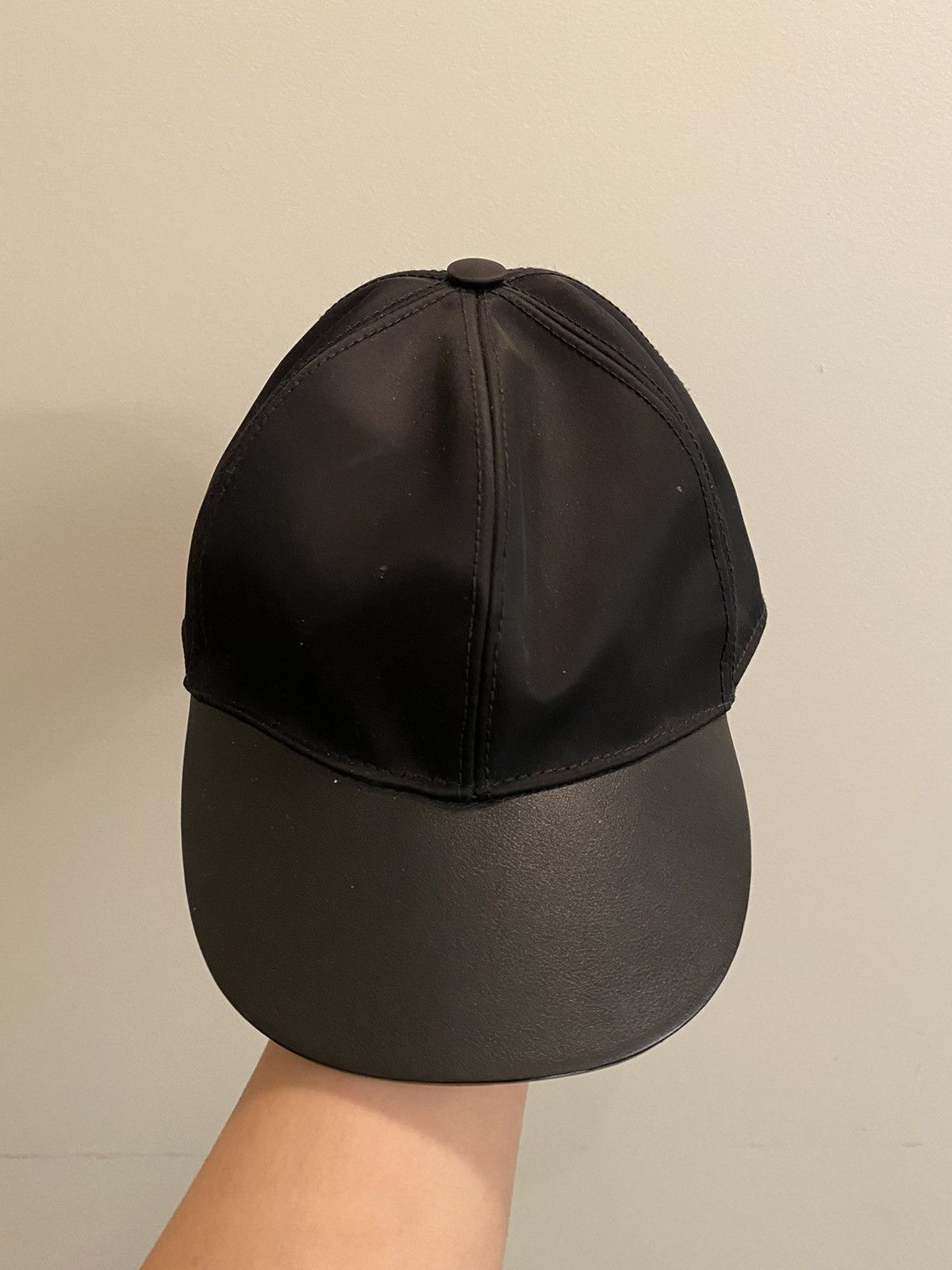 VALENTINO BLACK LEATHER BRIM ROCK STUD HAT