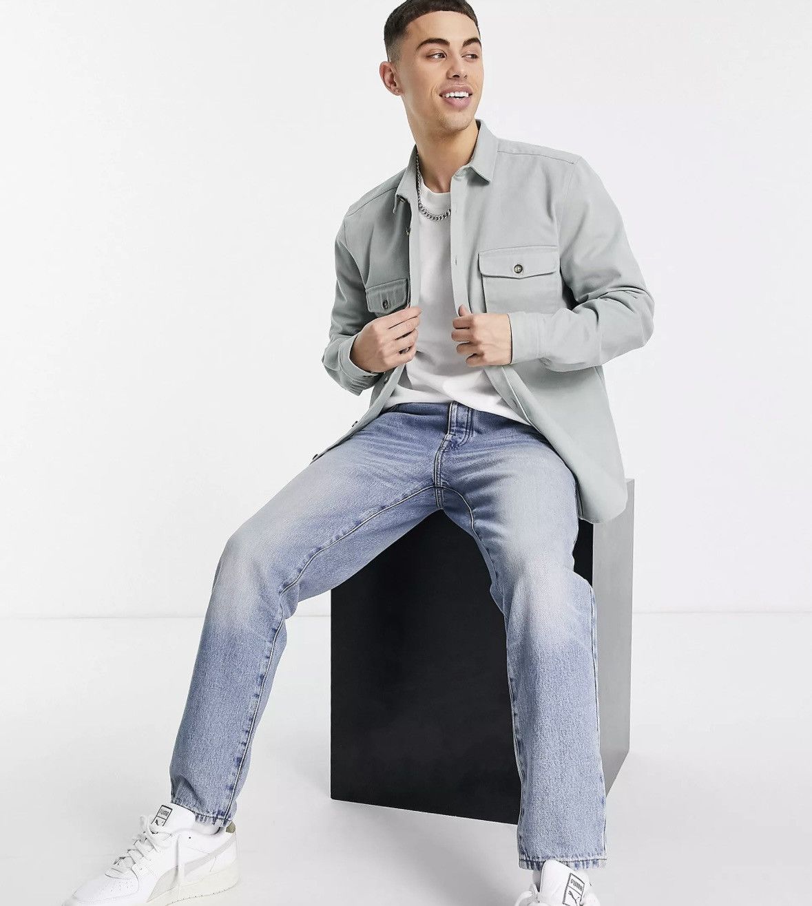 Asos Asos Cotton Shacket Light Jacket in Grey L Size US L / EU 52-54 / 3 - 4 Thumbnail