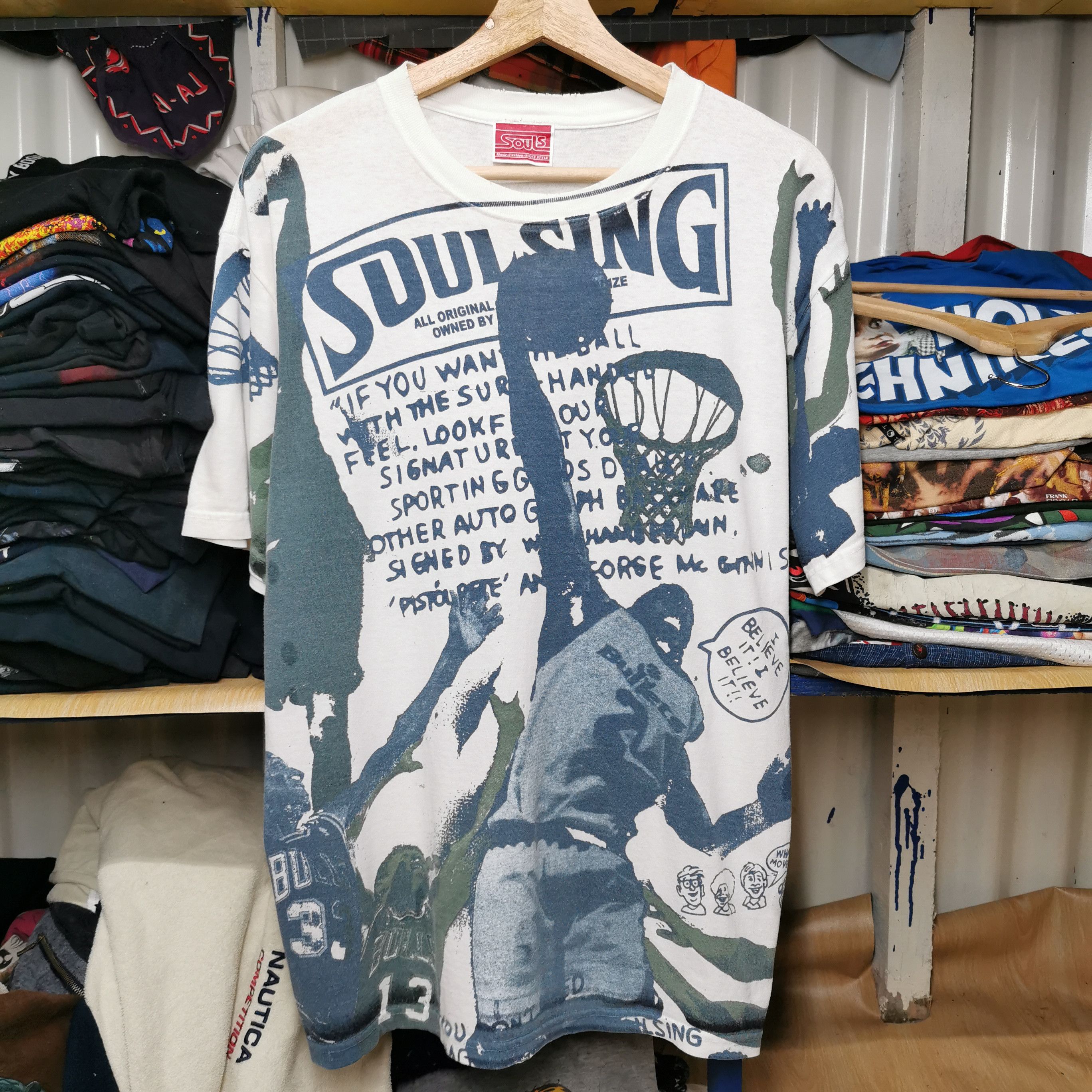 image of Vintage Slam Dunk Over Print Tee in White Mix, Men's (Size Large)