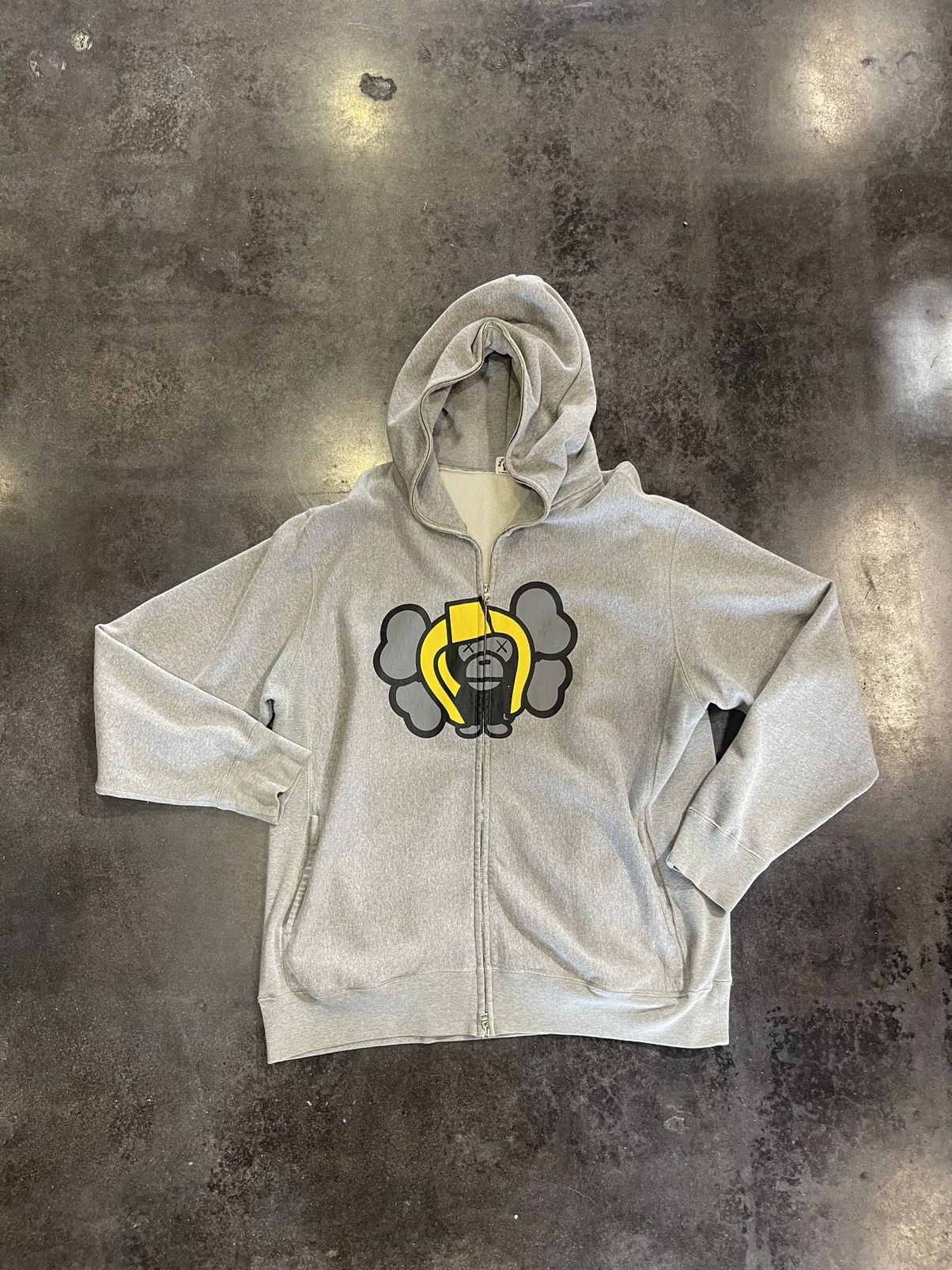 image of Bape x Kaws Baby Milo Full Zip Hoodie in Grey, Men's (Size XL)