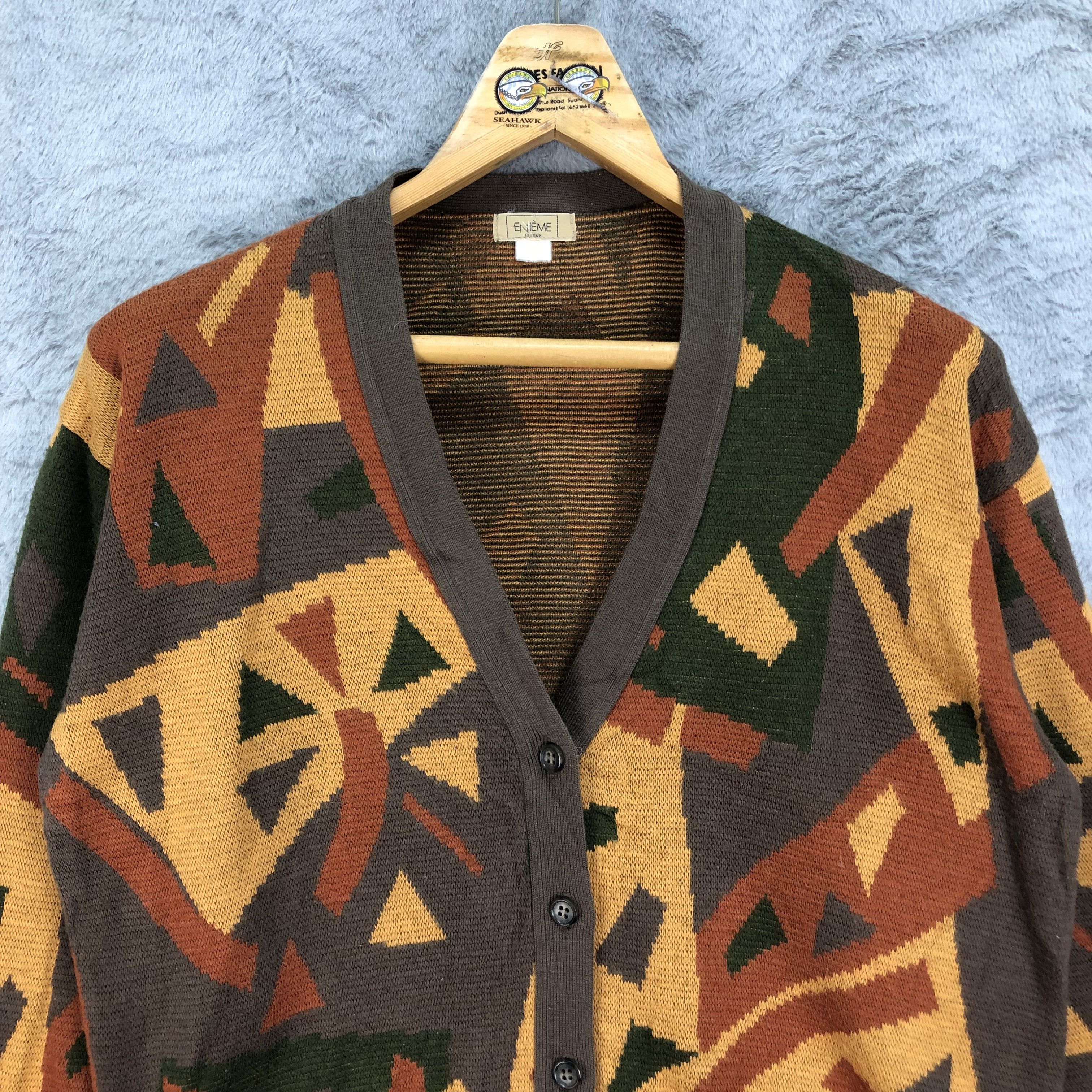 Japanese Brand ENIEME Graphic Printed Designs Knit Cardigan #4482-155 Size M / US 6-8 / IT 42-44 - 2 Thumbnail
