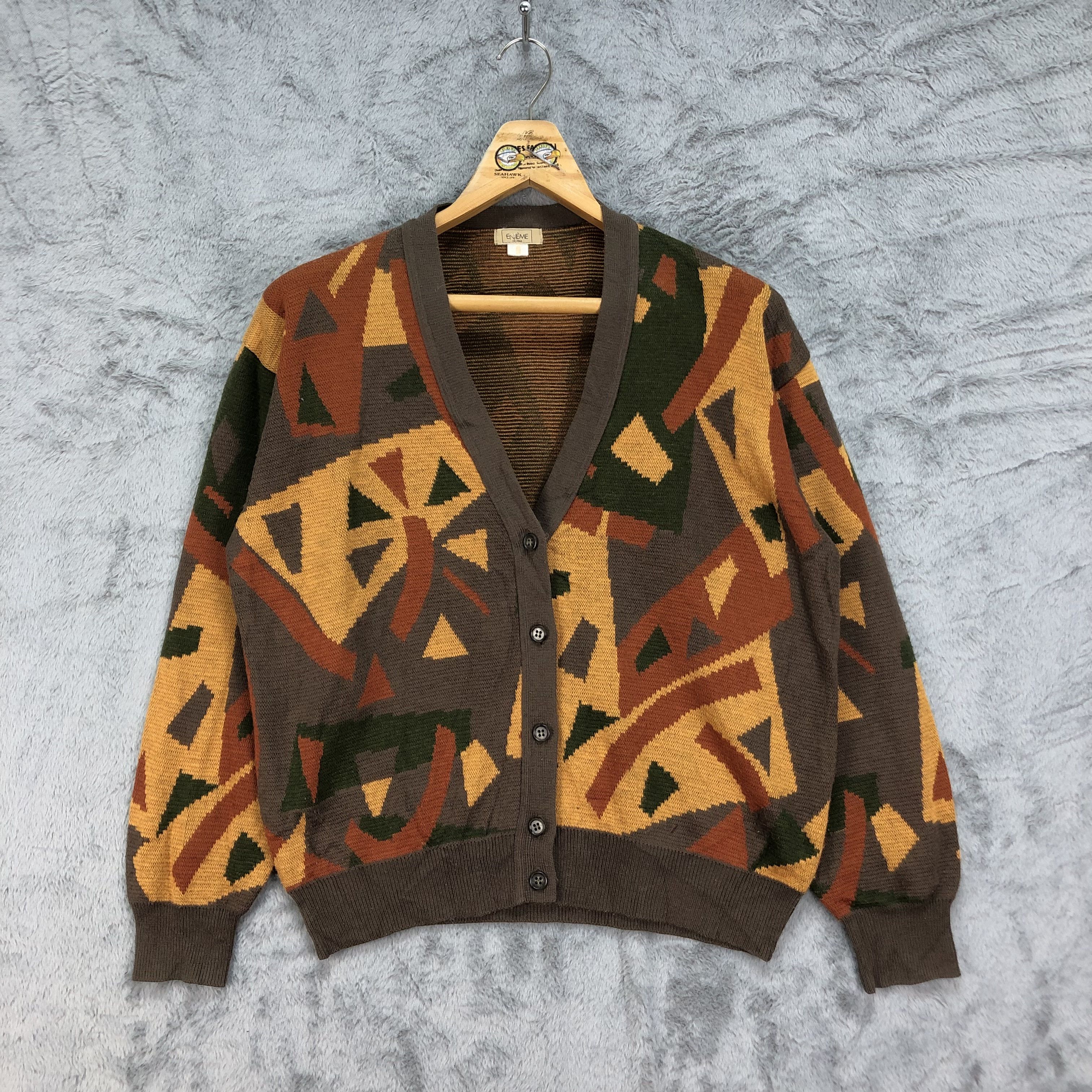 Japanese Brand ENIEME Graphic Printed Designs Knit Cardigan #4482-155 Size M / US 6-8 / IT 42-44 - 1 Thumbnail