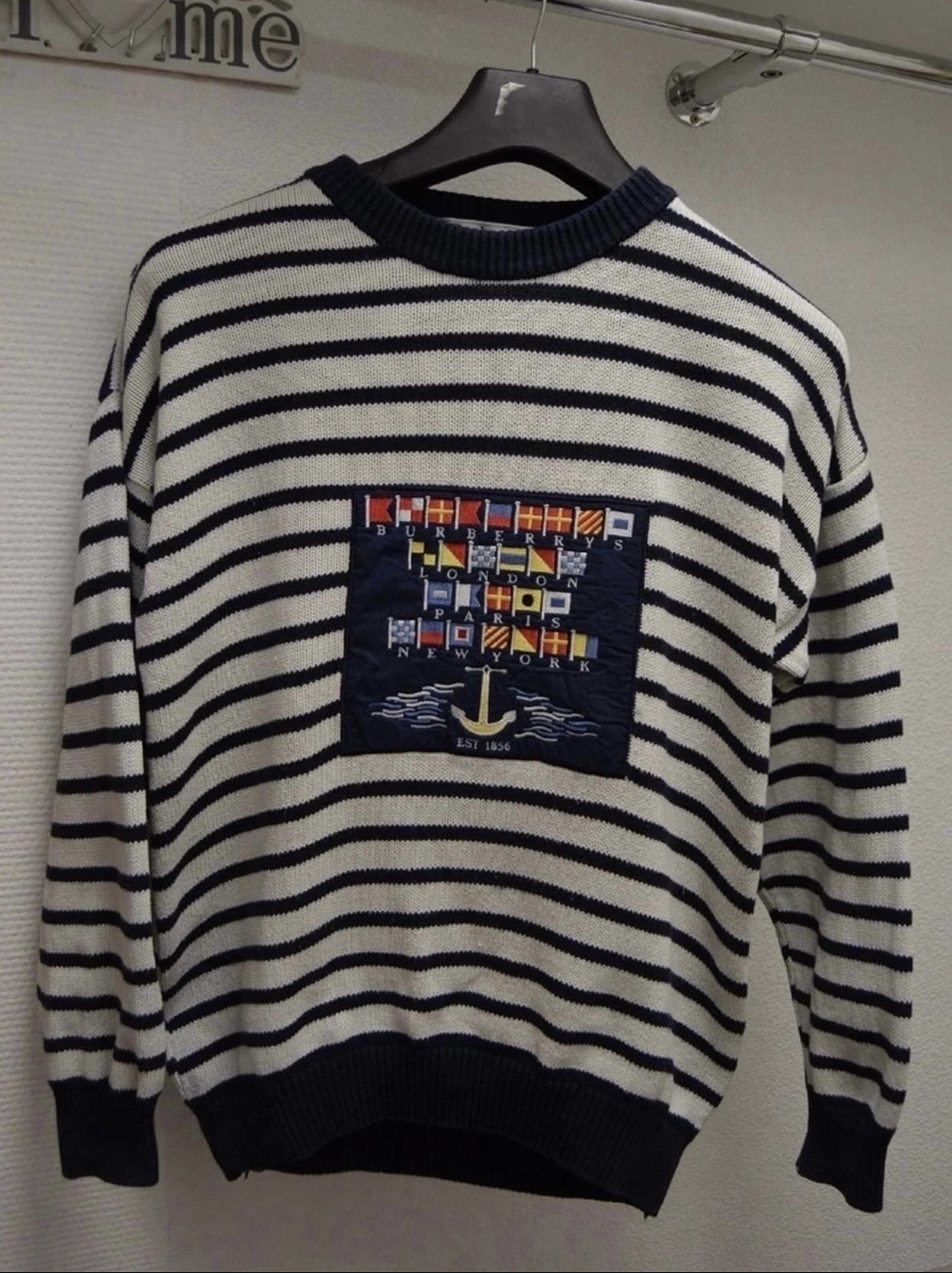 Burberry Burberry’s vintage big logo striped sweater M size