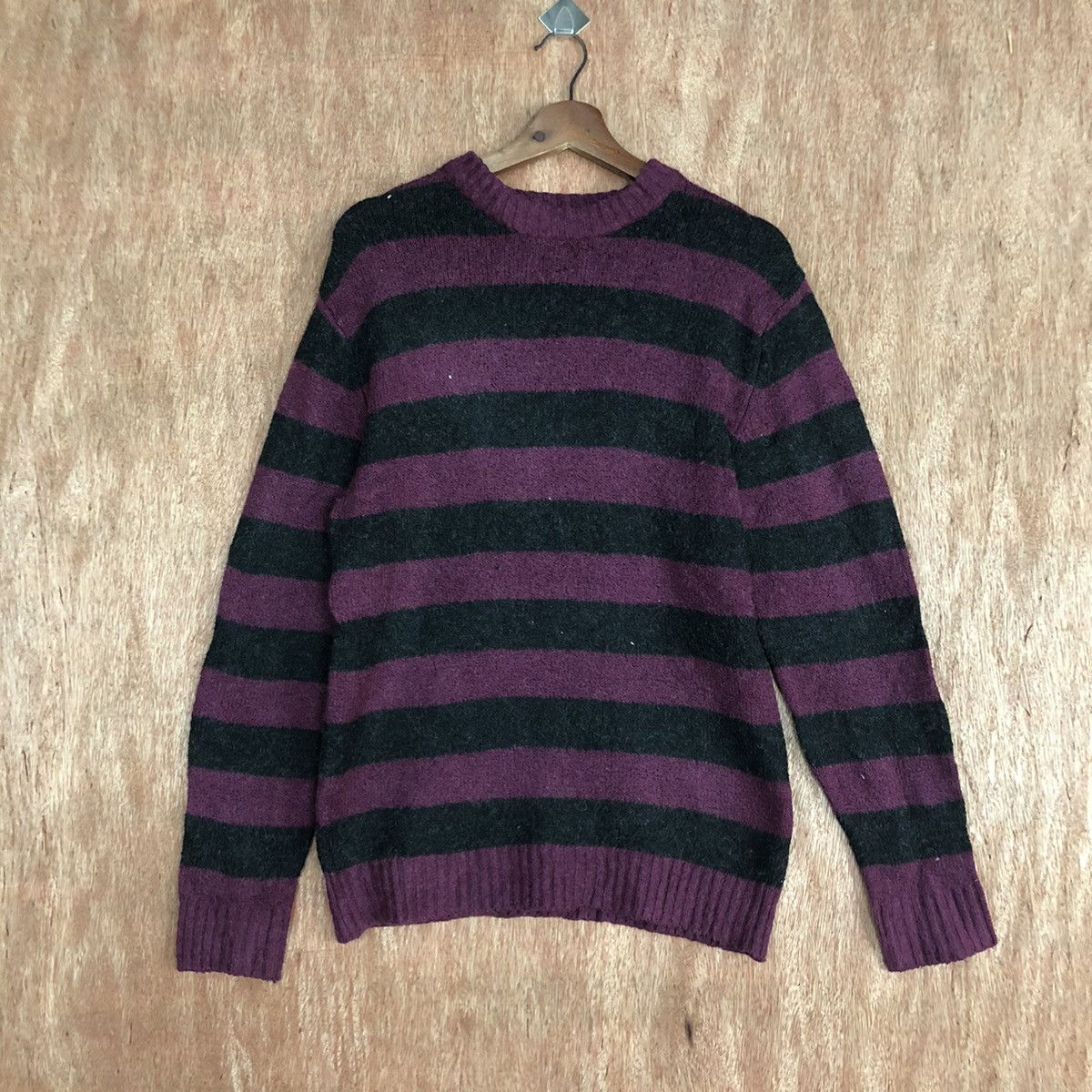 Homespun Knitwear × Japanese Brand × OVER THE STRiPES DLL ArtWare Stripe Black Maroon Knitwear like cobain #c601 Size US M / EU 48-50 / 2 - 1 Thumbnail