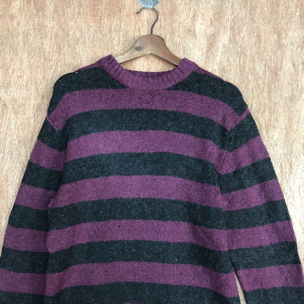 Homespun Knitwear × Japanese Brand × OVER THE STRiPES DLL ArtWare Stripe Black Maroon Knitwear like cobain #c601 Size US M / EU 48-50 / 2 - 2 Thumbnail
