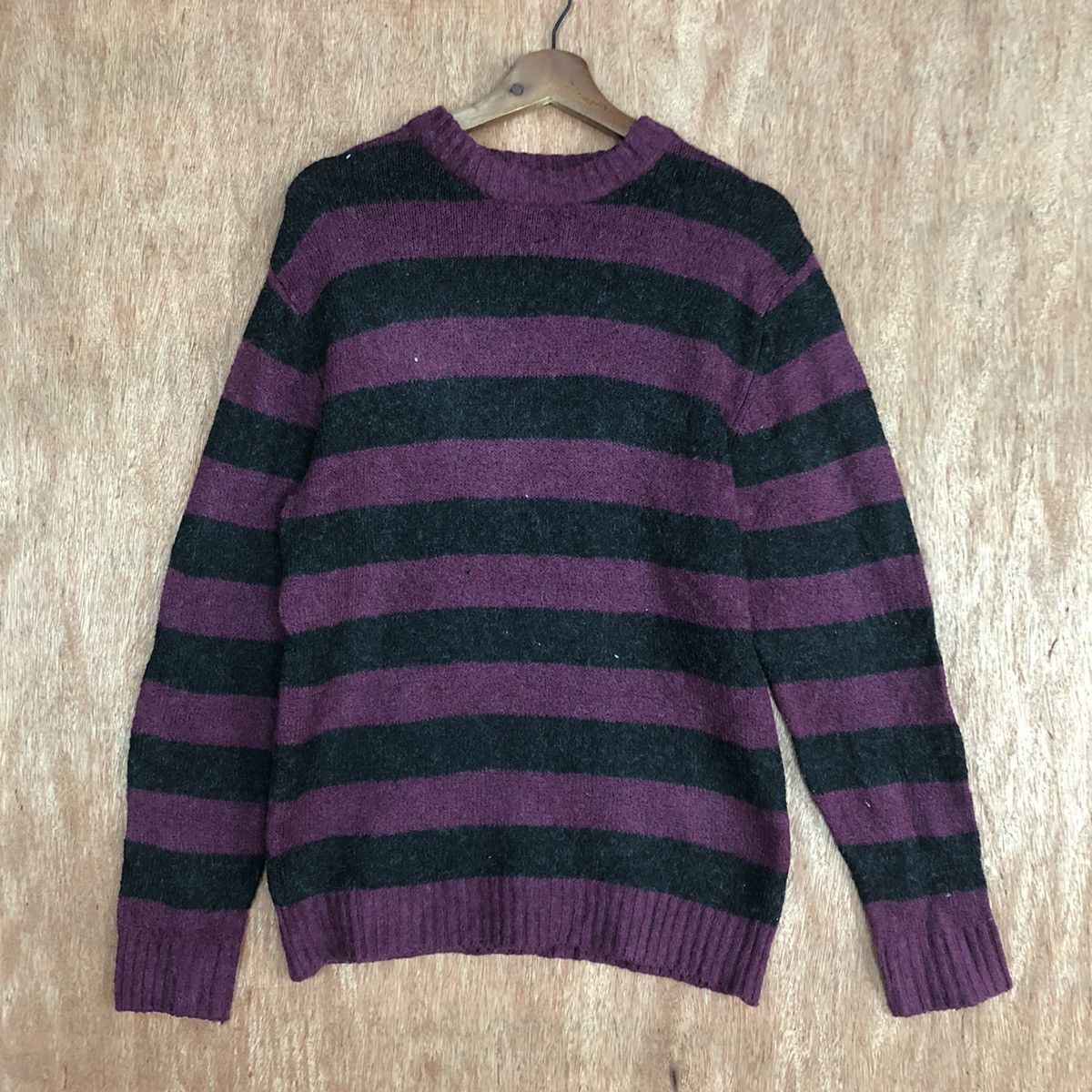 Homespun Knitwear × Japanese Brand × OVER THE STRiPES DLL ArtWare Stripe Black Maroon Knitwear like cobain #c601 Size US M / EU 48-50 / 2 - 3 Thumbnail