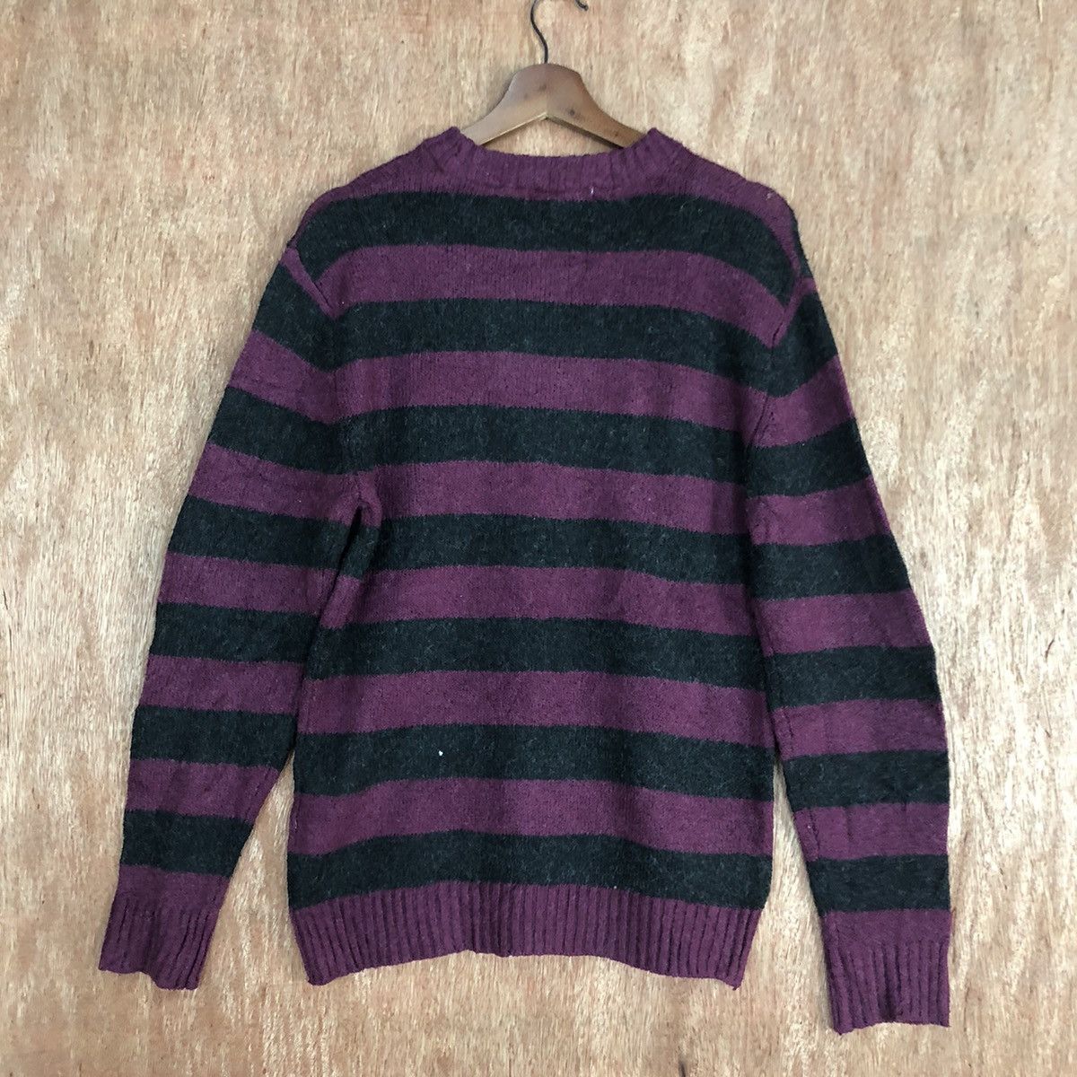 Homespun Knitwear × Japanese Brand × OVER THE STRiPES DLL ArtWare Stripe Black Maroon Knitwear like cobain #c601 Size US M / EU 48-50 / 2 - 9 Thumbnail