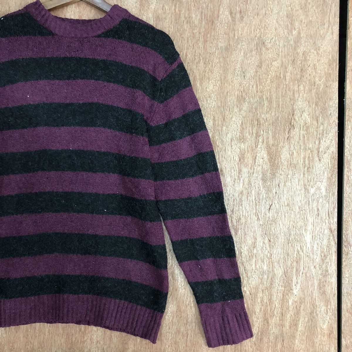 Homespun Knitwear × Japanese Brand × OVER THE STRiPES DLL ArtWare Stripe Black Maroon Knitwear like cobain #c601 Size US M / EU 48-50 / 2 - 5 Thumbnail