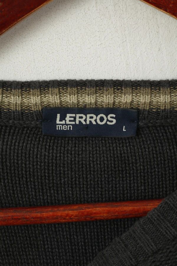 Vintage Lerros Men L Jumper Grey Cotton Crew Neck Deer vtg 0560 Size US L / EU 52-54 / 3 - 4 Thumbnail