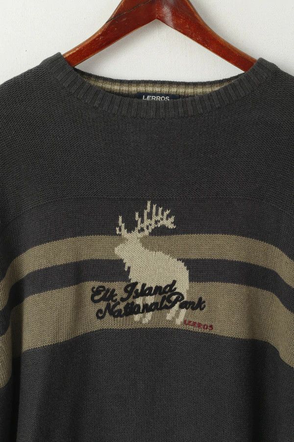 Vintage Lerros Men L Jumper Grey Cotton Crew Neck Deer vtg 0560 Size US L / EU 52-54 / 3 - 2 Thumbnail