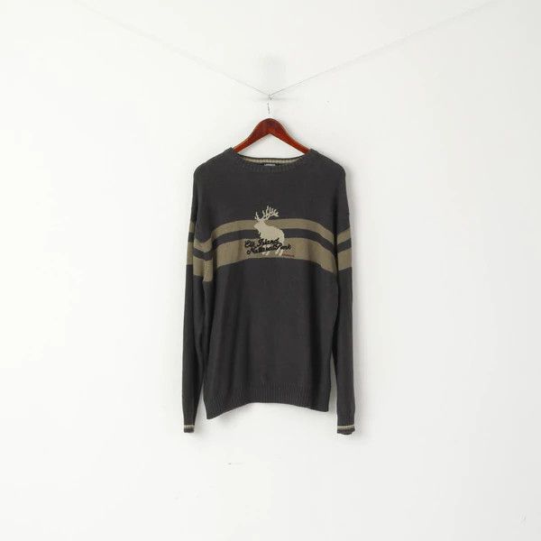 Vintage Lerros Men L Jumper Grey Cotton Crew Neck Deer vtg 0560 Size US L / EU 52-54 / 3 - 1 Thumbnail