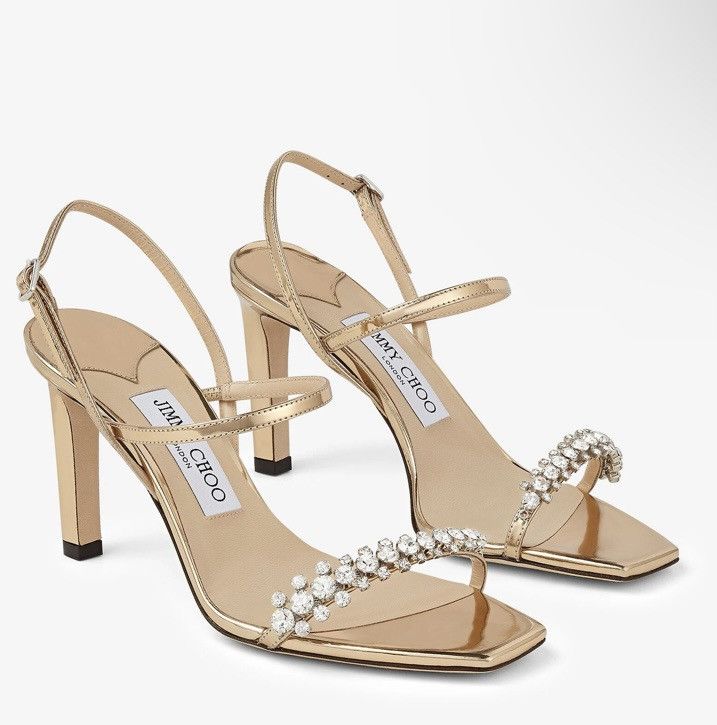 Jimmy Choo Meira 85 Gold Leather Sandals