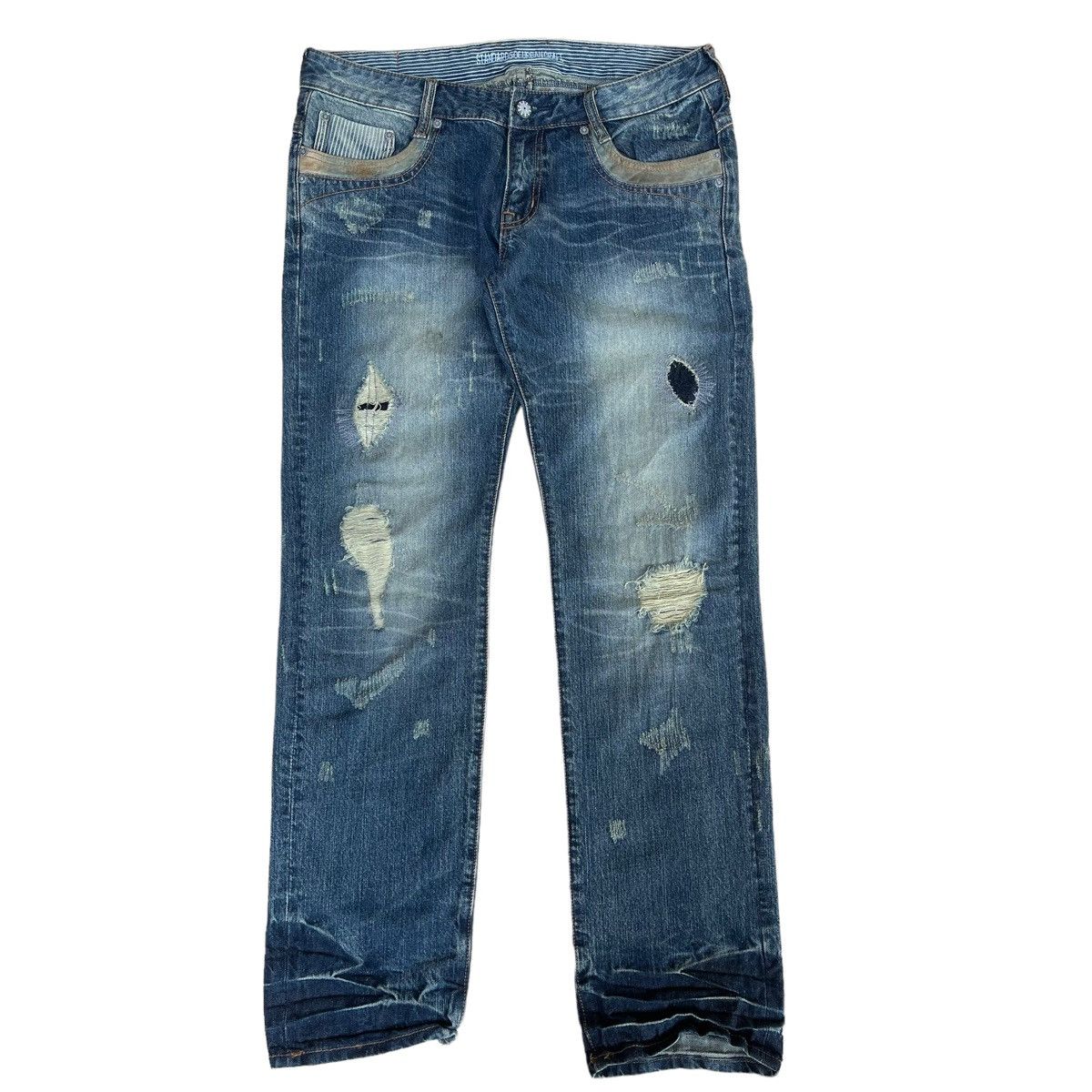 Japanese Brand Standard Of Urban Japanese Distressed Ripped Flare Jeans 34 Size US 34 / EU 50 - 2 Thumbnail