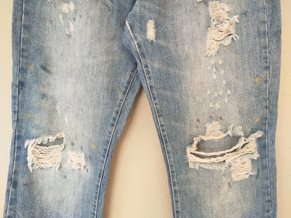 Japanese Brand Ezra Fitch Distressed Boot Cut Denim Size US 33 - 3 Thumbnail