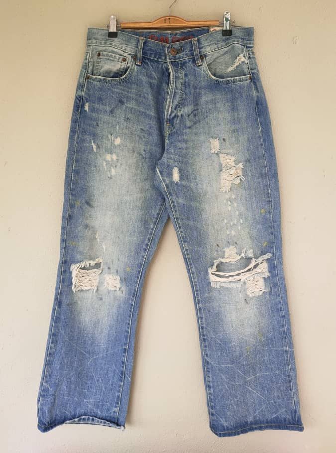 Japanese Brand Ezra Fitch Distressed Boot Cut Denim Size US 33 - 1 Thumbnail