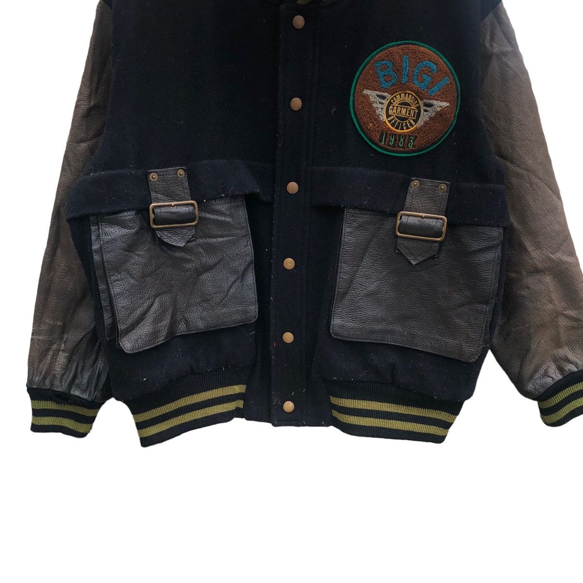 BIGI Vintage 80s Bigi Leather Military Varsity Bomber Jacket Size US M / EU 48-50 / 2 - 6 Thumbnail