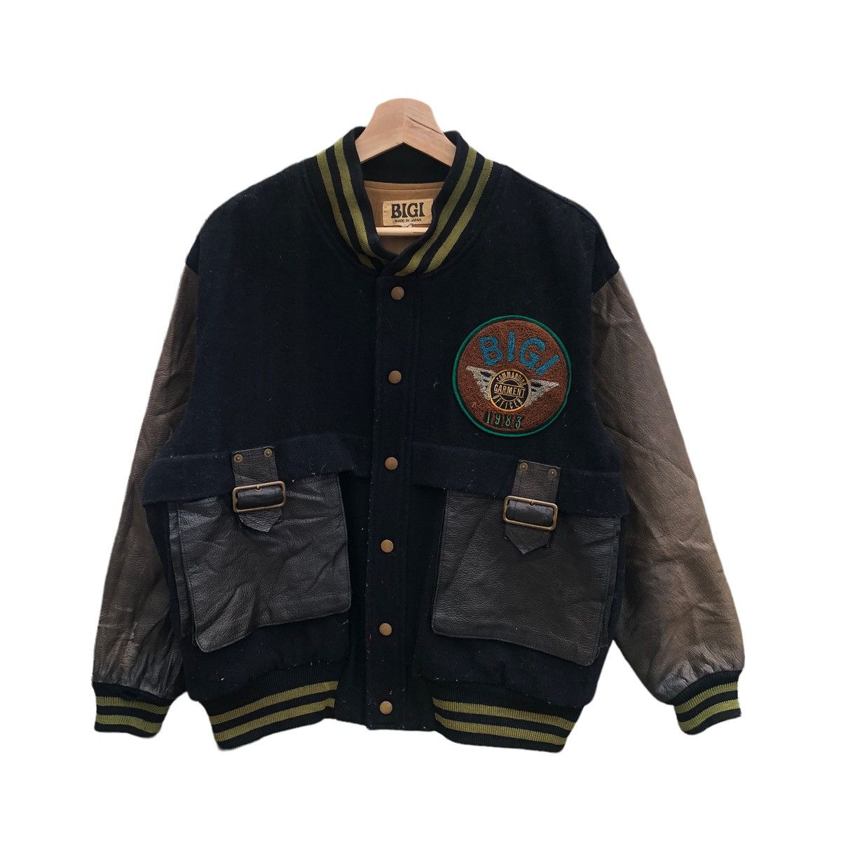 BIGI Vintage 80s Bigi Leather Military Varsity Bomber Jacket Size US M / EU 48-50 / 2 - 1 Thumbnail
