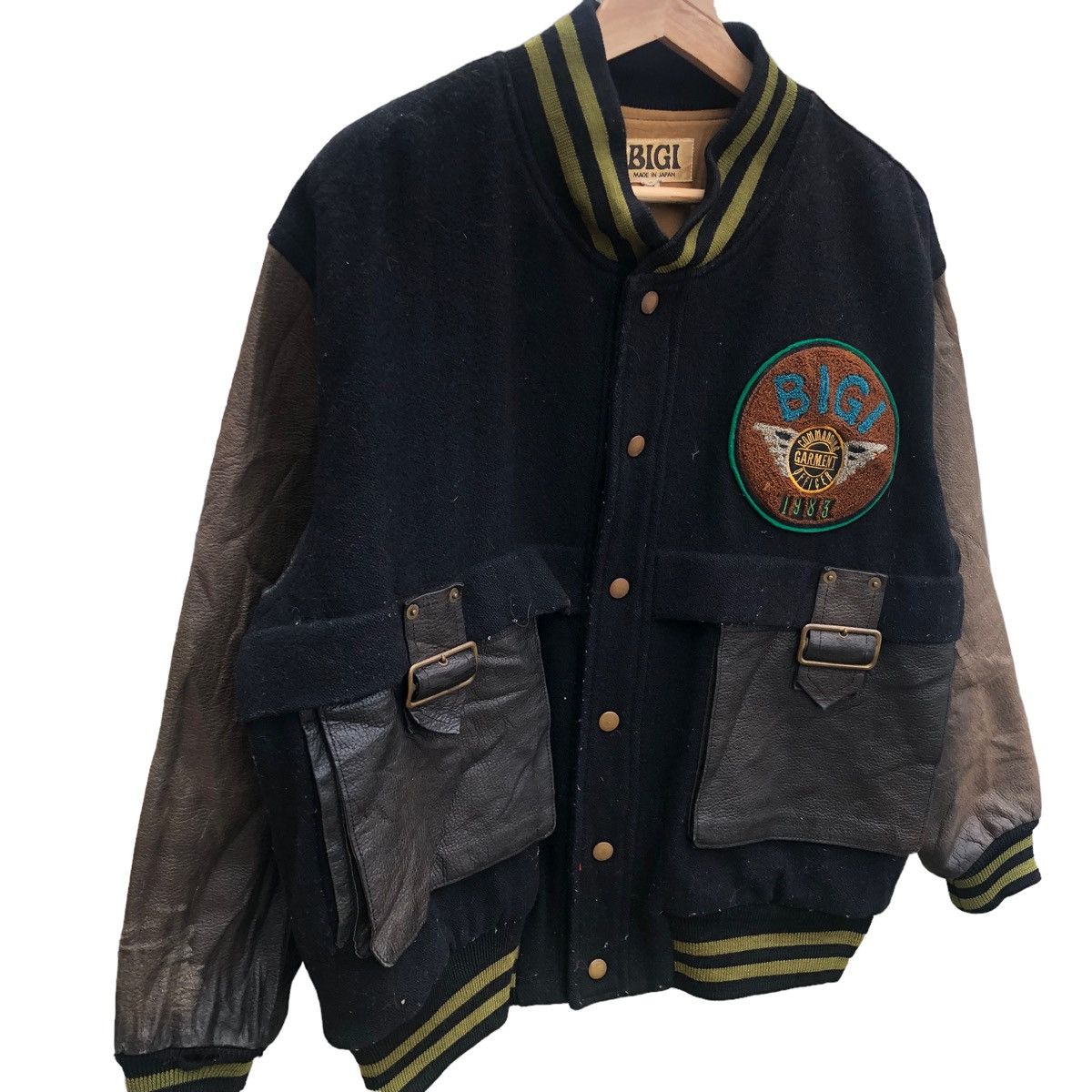 BIGI Vintage 80s Bigi Leather Military Varsity Bomber Jacket Size US M / EU 48-50 / 2 - 5 Thumbnail