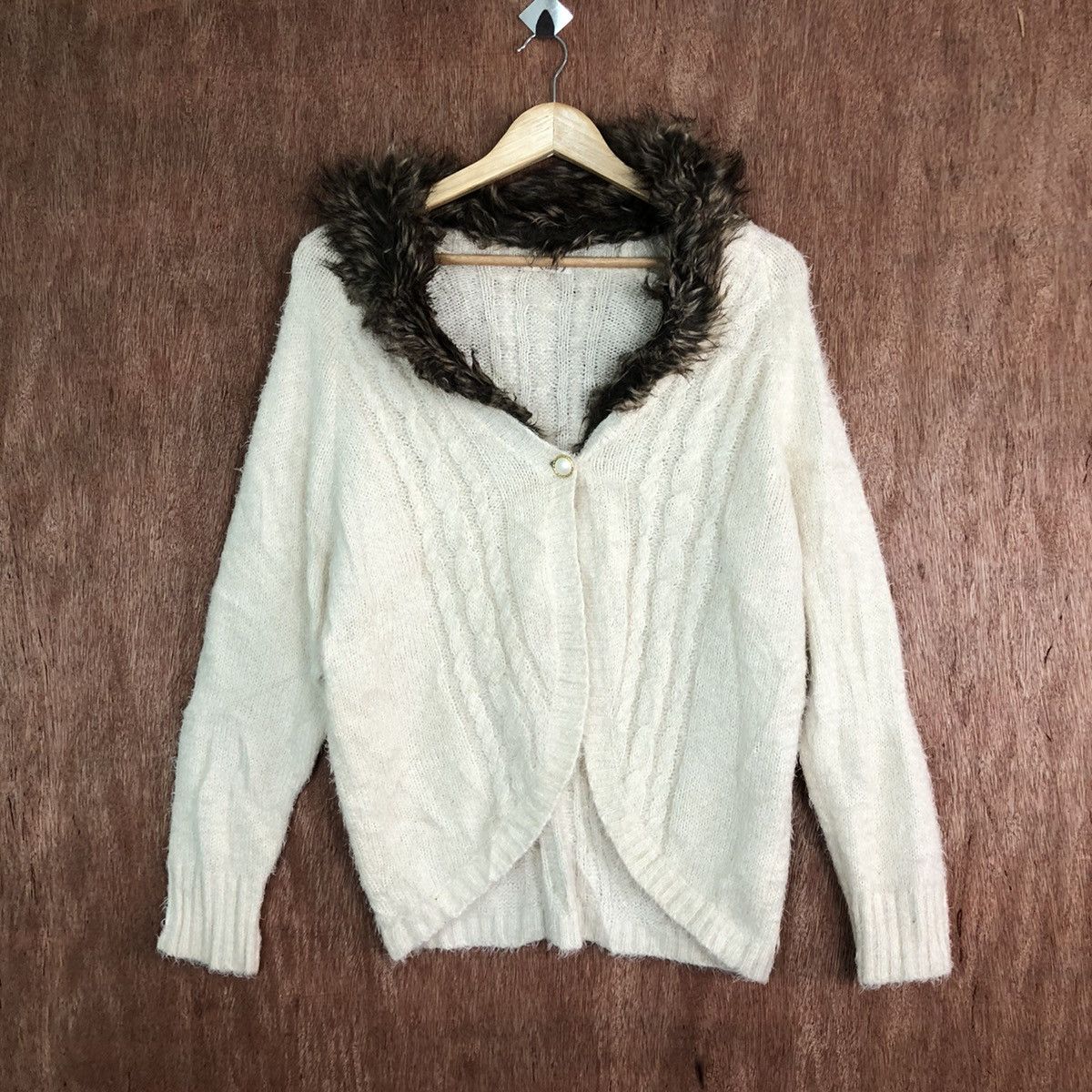 Homespun Knitwear × Japanese Brand Axes Femme Cream fur shag Knitwear cardigan #c335 Size US M / EU 48-50 / 2 - 1 Thumbnail