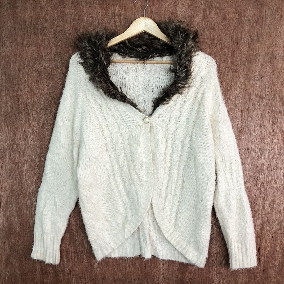 Homespun Knitwear × Japanese Brand Axes Femme Cream fur shag Knitwear cardigan #c335 Size US M / EU 48-50 / 2 - 3 Thumbnail