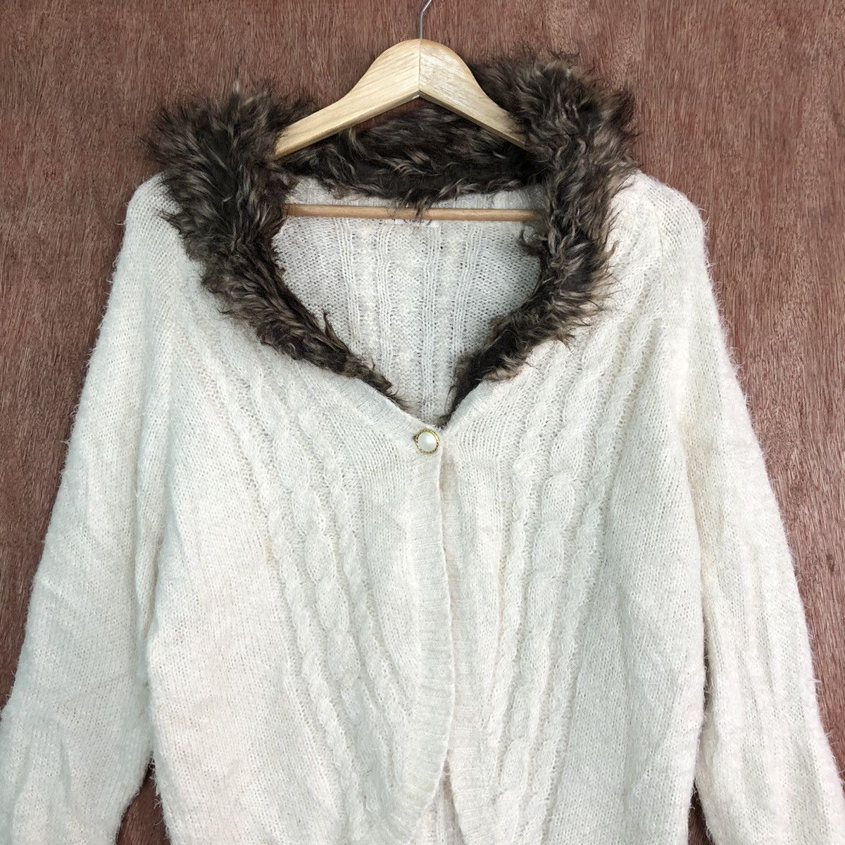 Homespun Knitwear × Japanese Brand Axes Femme Cream fur shag Knitwear cardigan #c335 Size US M / EU 48-50 / 2 - 8 Thumbnail