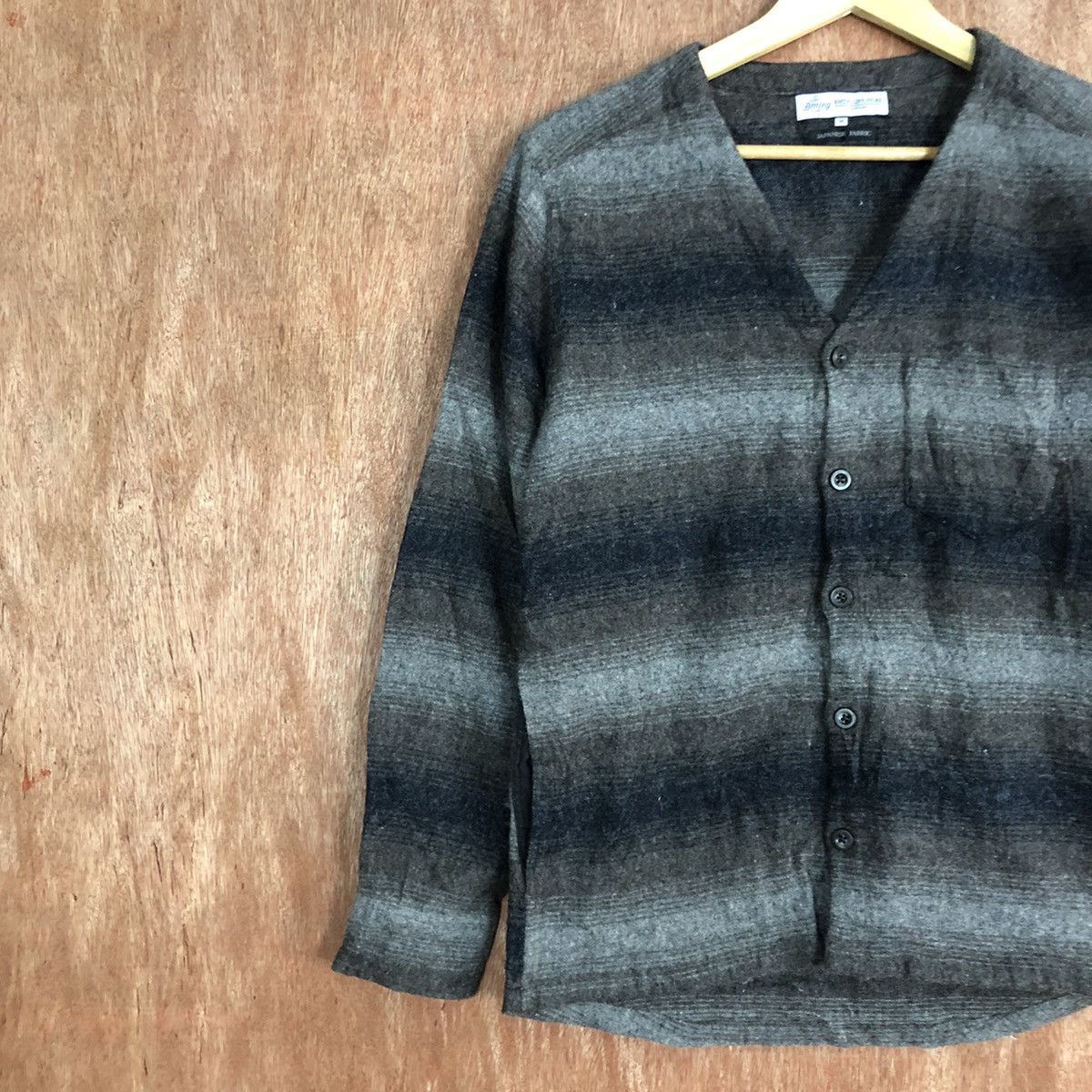 Homespun Knitwear DL B-Mung Life Grey stripe Mohair cardigan knitwear #H147 Size US M / EU 48-50 / 2 - 7 Thumbnail