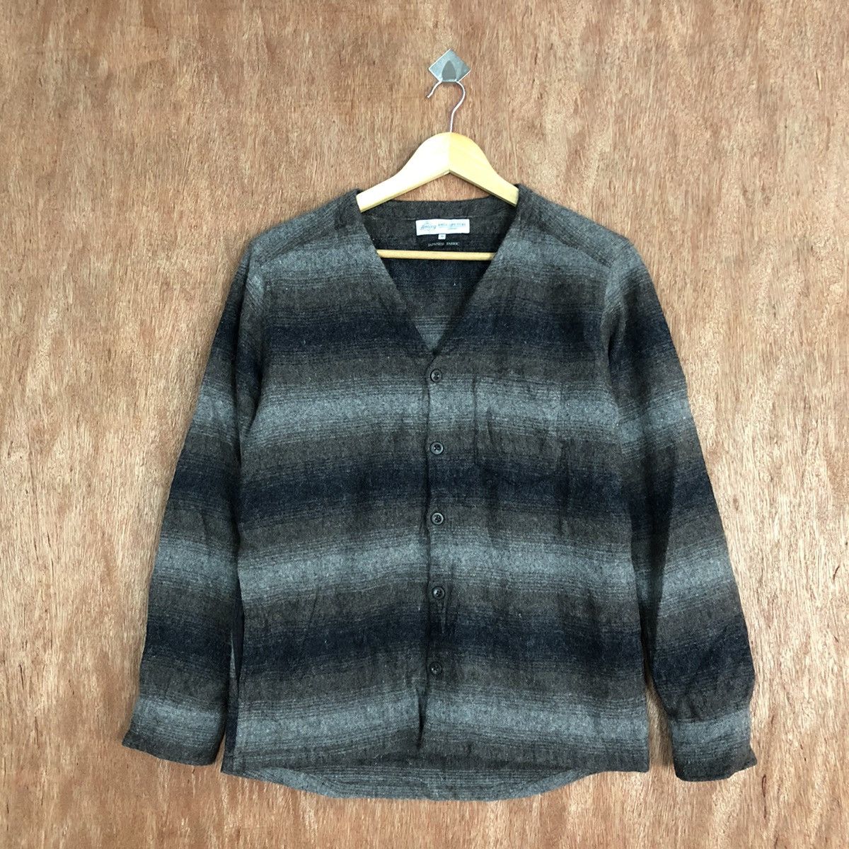 Homespun Knitwear DL B-Mung Life Grey stripe Mohair cardigan knitwear #H147 Size US M / EU 48-50 / 2 - 3 Thumbnail