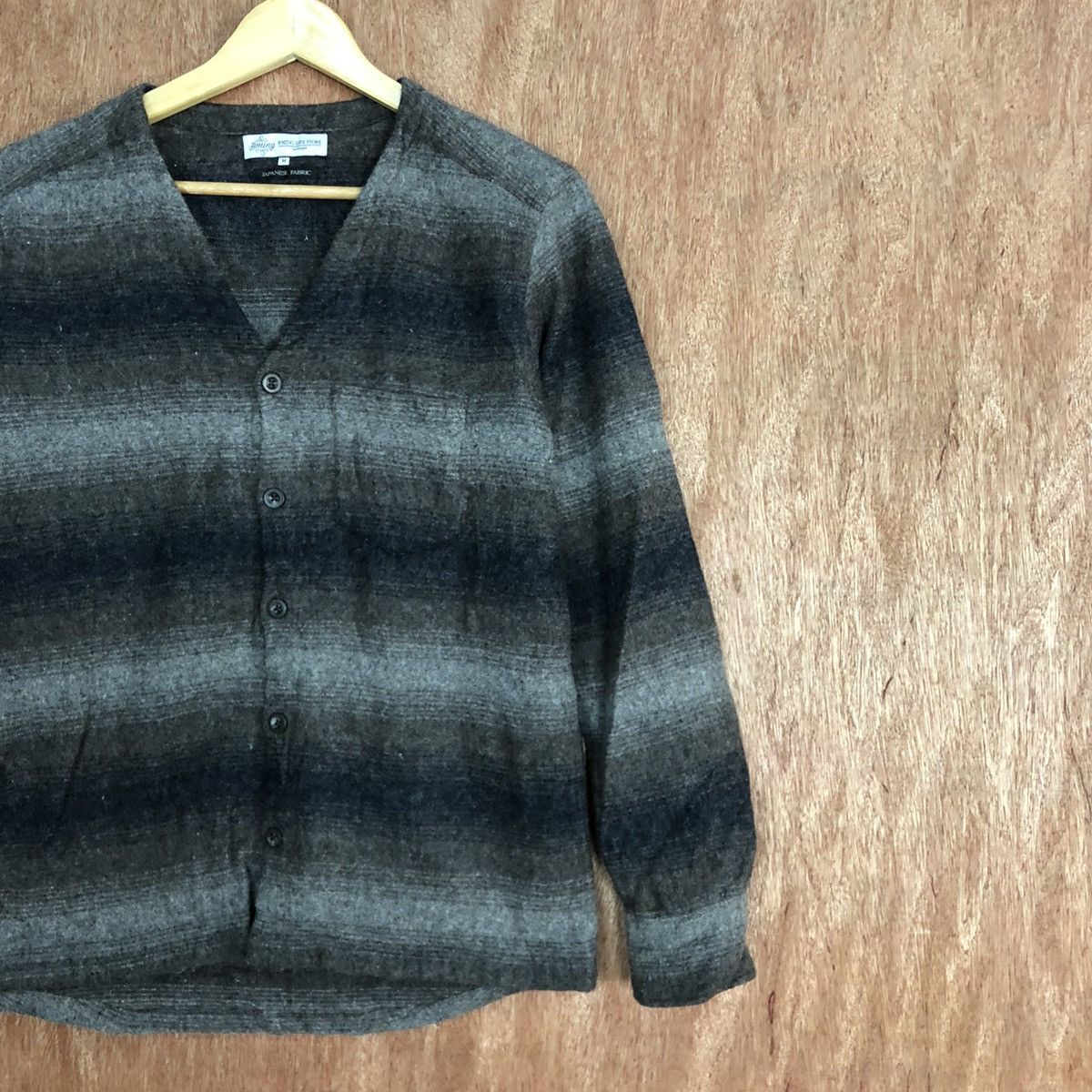 Homespun Knitwear DL B-Mung Life Grey stripe Mohair cardigan knitwear #H147 Size US M / EU 48-50 / 2 - 5 Thumbnail