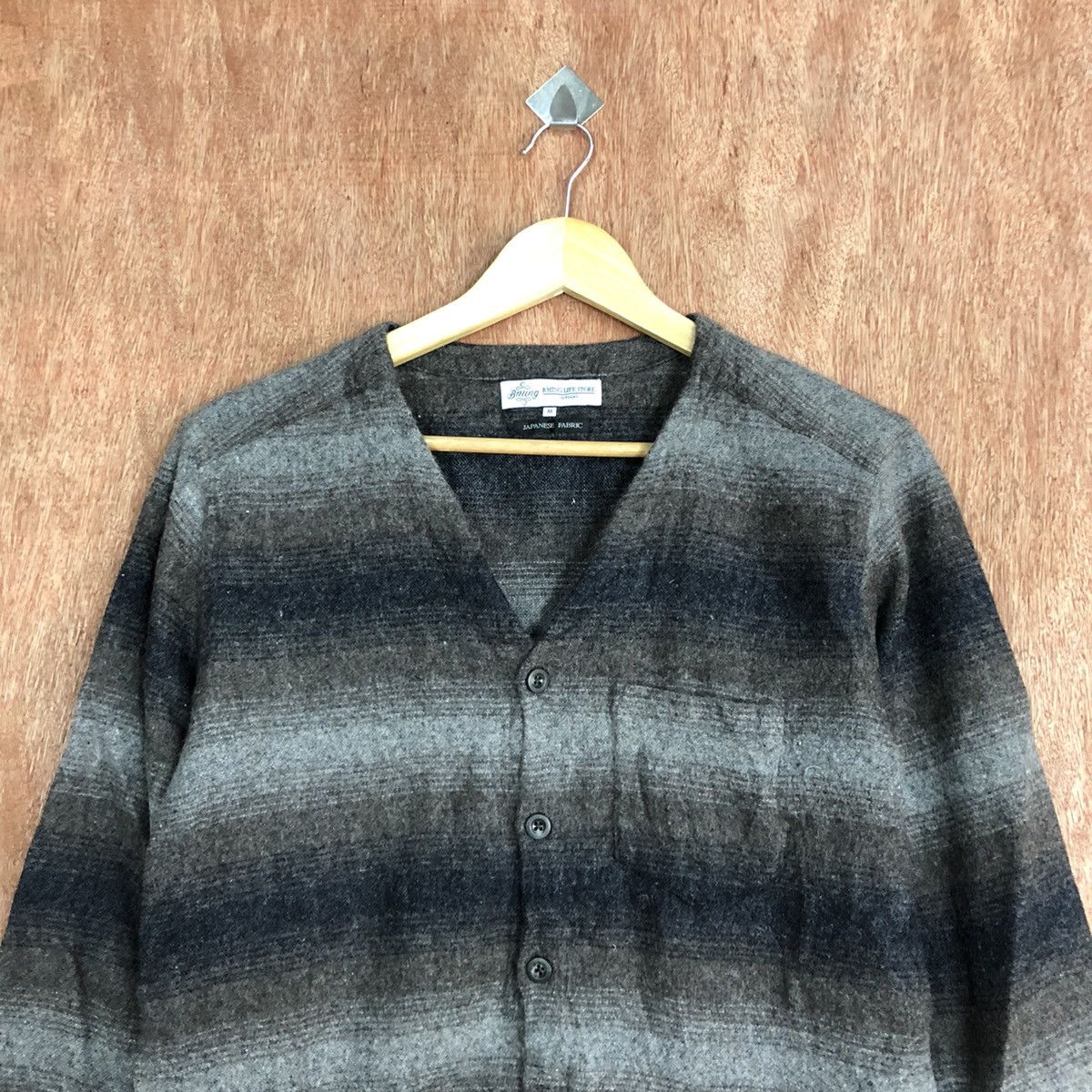 Homespun Knitwear DL B-Mung Life Grey stripe Mohair cardigan knitwear #H147 Size US M / EU 48-50 / 2 - 2 Thumbnail