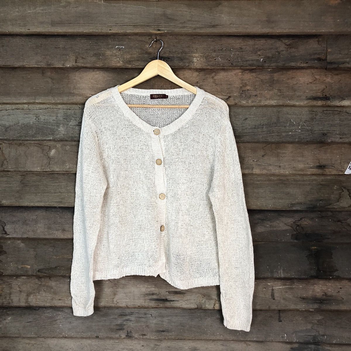 Japanese Brand Decoy Brown crochet meshnet vintage Cardigan #H042 Size US L / EU 52-54 / 3 - 1 Thumbnail
