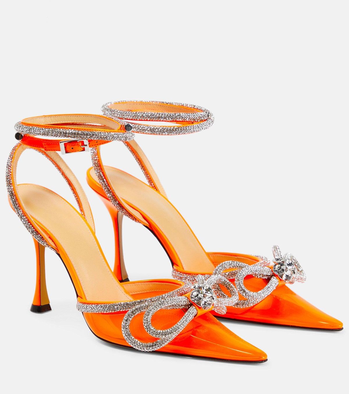 Mach & Mach Women's Orange Double Bow Embellished Pvc Pumps