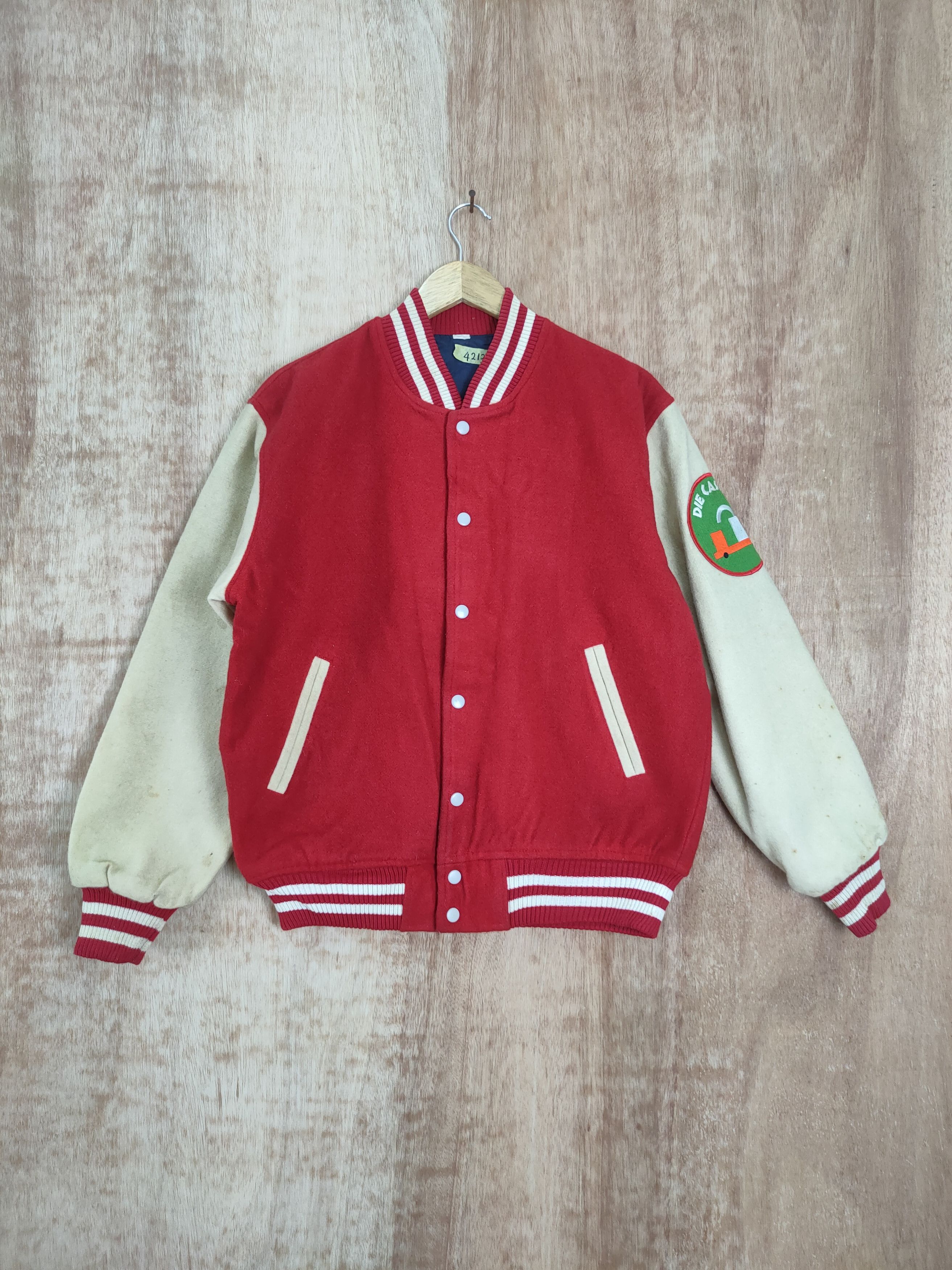 Japanese Brand Die Casting red varsity jacket wool vintage #4213 DLAL Size US L / EU 52-54 / 3 - 1 Thumbnail