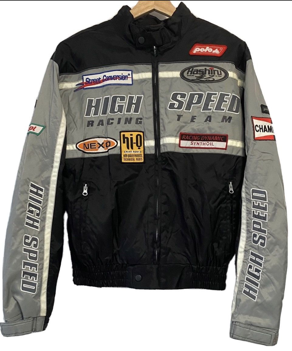 image of High Speed Racing Team Moto Jacket Vintage in Black/Grey, Men's (Size Medium)
