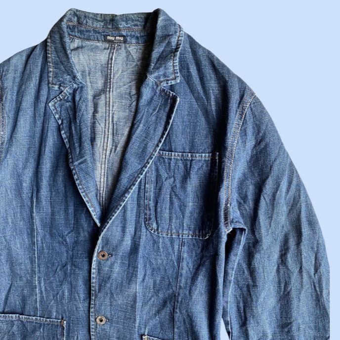 Miu Miu SS 2000 Denim Fiammato Blazer Size US L / EU 52-54 / 3 - 3 Thumbnail