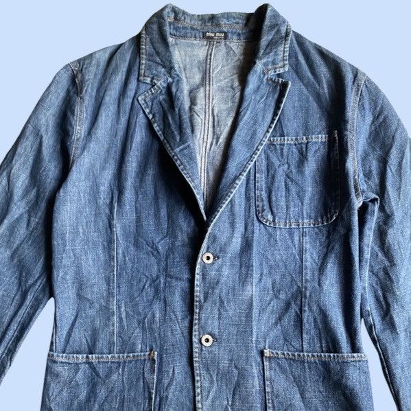 Miu Miu SS 2000 Denim Fiammato Blazer Size US L / EU 52-54 / 3 - 2 Thumbnail