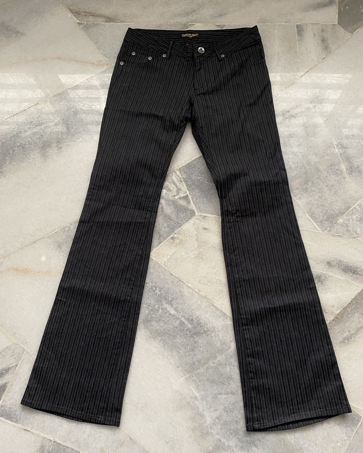 image of Tornado Mart Femme Flared Bootcut Black Hickory Stripe Pants in Hickory Stripe/Black, Women's (Size