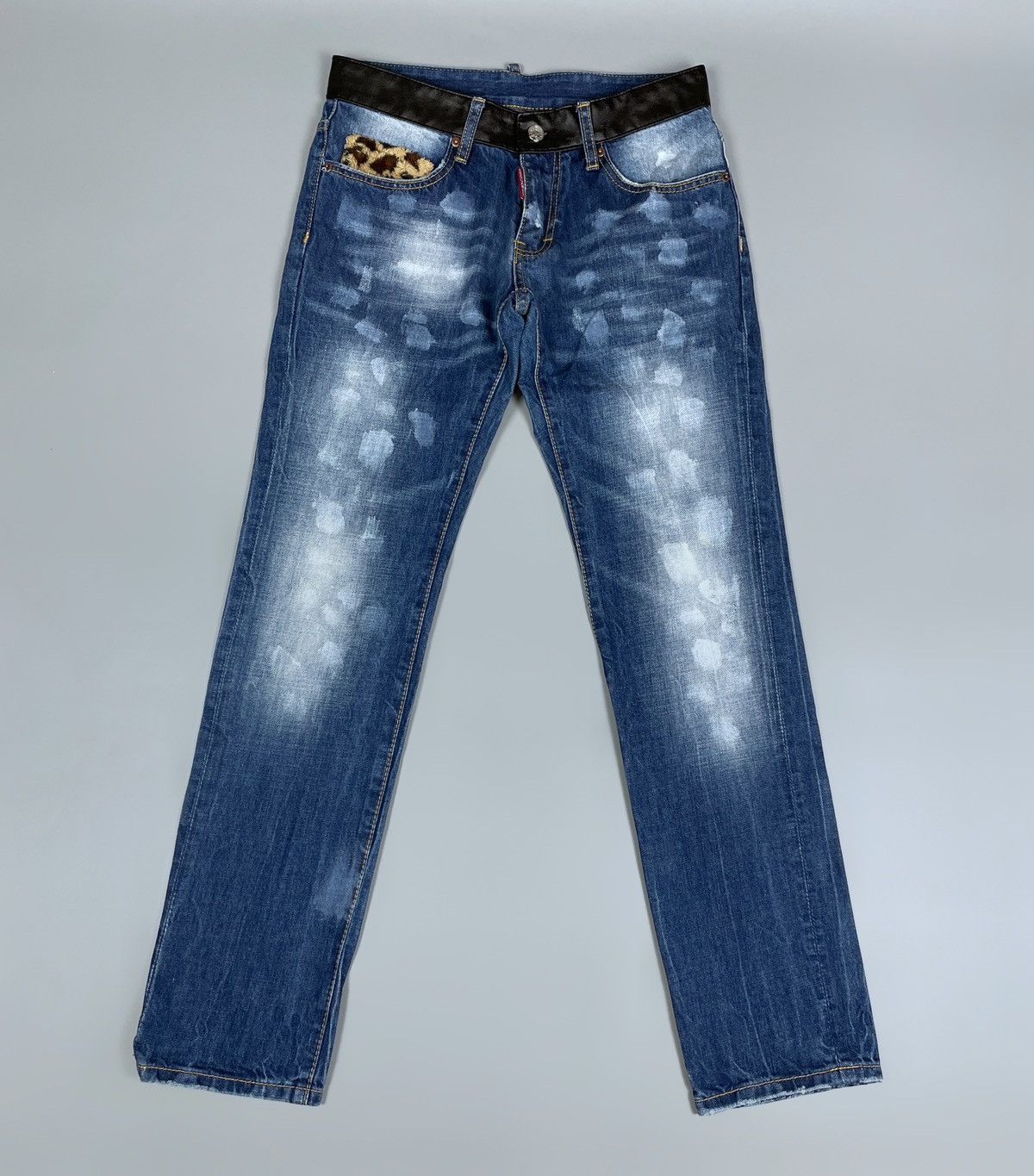 Dsquared2 Vintage DSQUARED2 Leather Waist Painted Denim Pants Size 30 Size US 30 / EU 46 - 1 Thumbnail
