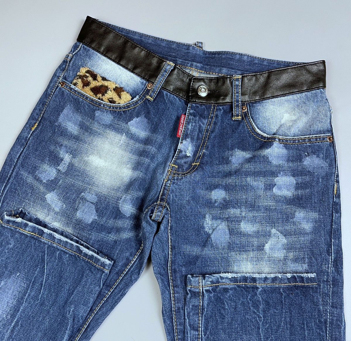 Dsquared2 Vintage DSQUARED2 Leather Waist Painted Denim Pants Size 30 Size US 30 / EU 46 - 2 Thumbnail