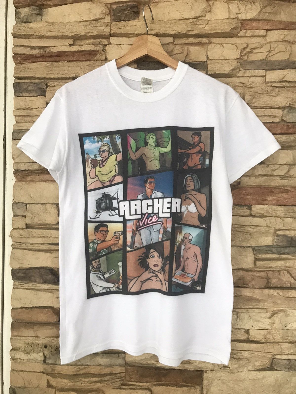 image of Gta Vice City Playstation Game T-Shirt in White, Men's (Size Small)