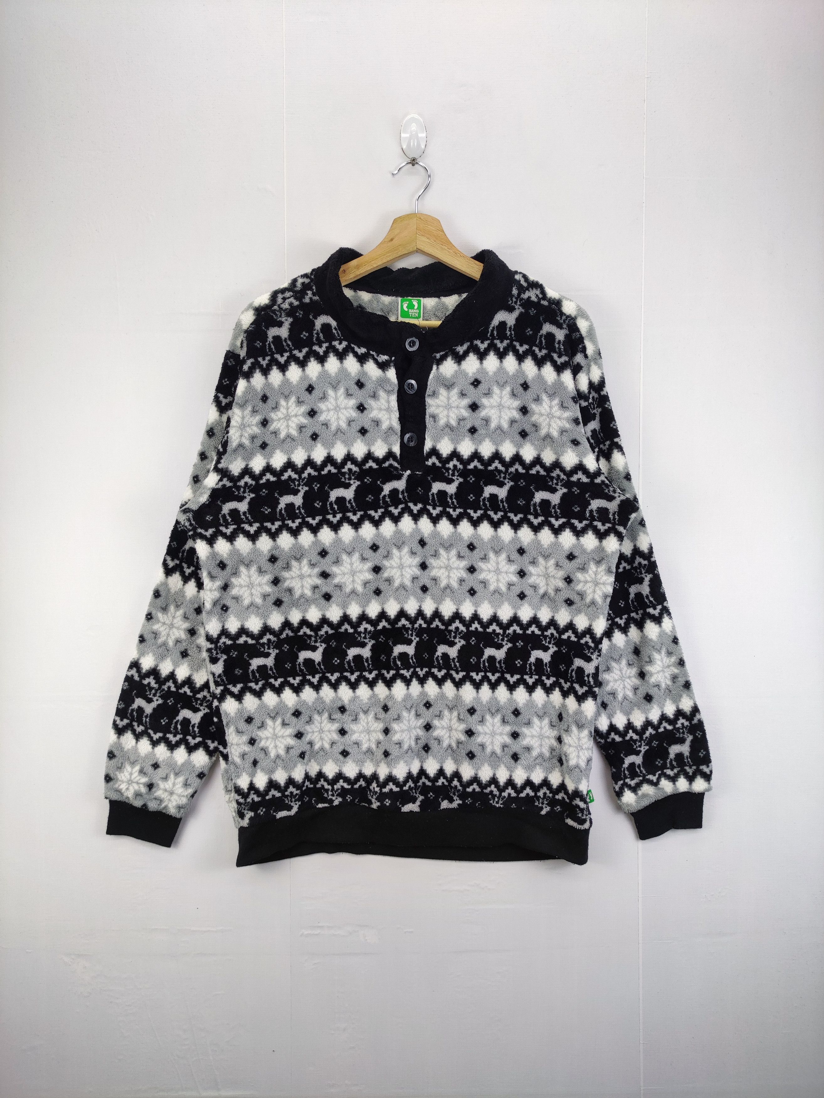 Hang Ten Vintage Hang Ten Half Button Fleece Sweater Size US L / EU 52-54 / 3 - 1 Thumbnail