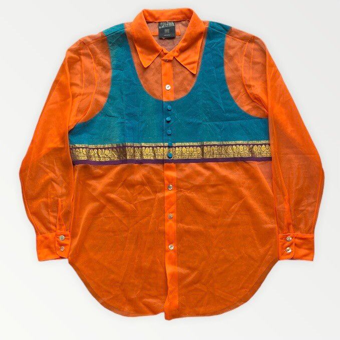 Jean Paul Gaultier Vintage JPG Orange Mesh Shirt With Native Details Size US S / EU 44-46 / 1 - 1 Preview